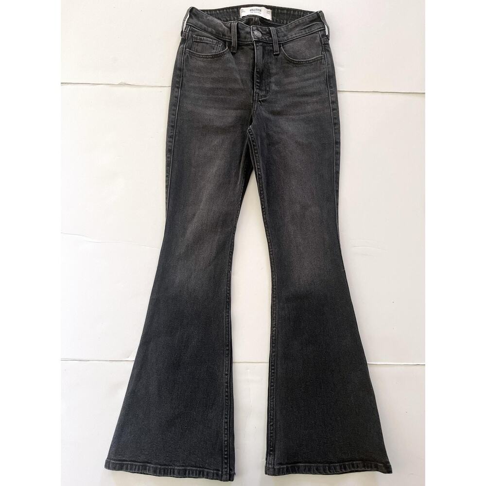 Hollister Jeans Womens 00 Short Gray High Rise Flare Slim Charcoal Stretch Denim